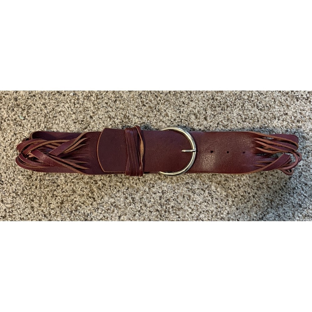 Fabio Corti Women's Belt Wide Leather Soft Burgundy Silver Buckle Italy Medium